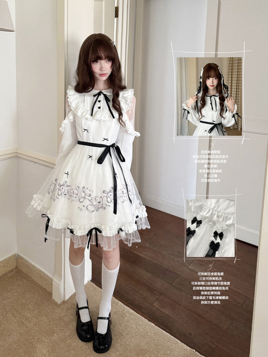 Rabbit Print Ribbon Trim Lolita Dress LAL0147
