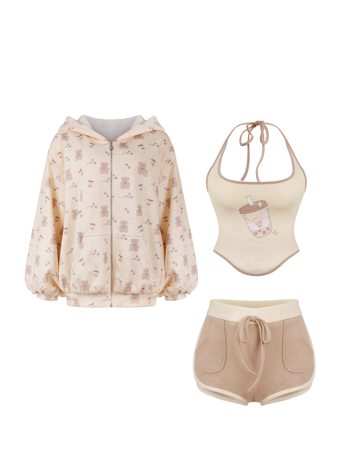 Cute Bear Print Hooded Jacket 3-Piece Set SER0147