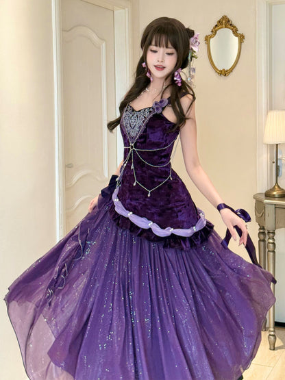 Purple Night Velvet Mermaid Princess Dress YOU0248
