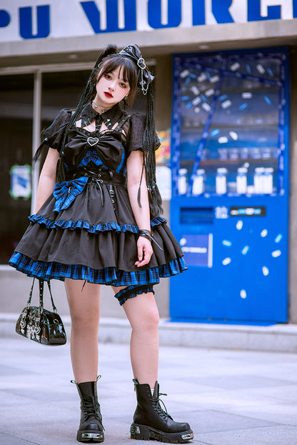 【12月5日予約締切】Lolita Dark Klein Blue Checkered Dress ALI0006