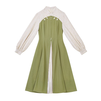 Chinese Style Lace Cape Pleated Midi Dress Set YOU0326