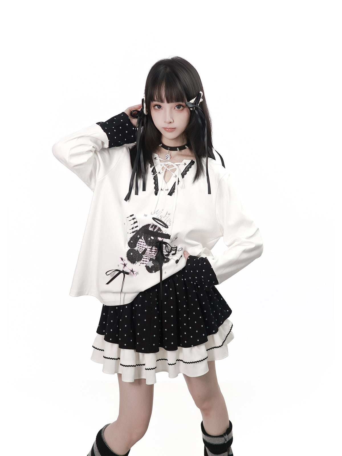 Vintage Bow Tie Polka Dot Print Blouse PIN0054