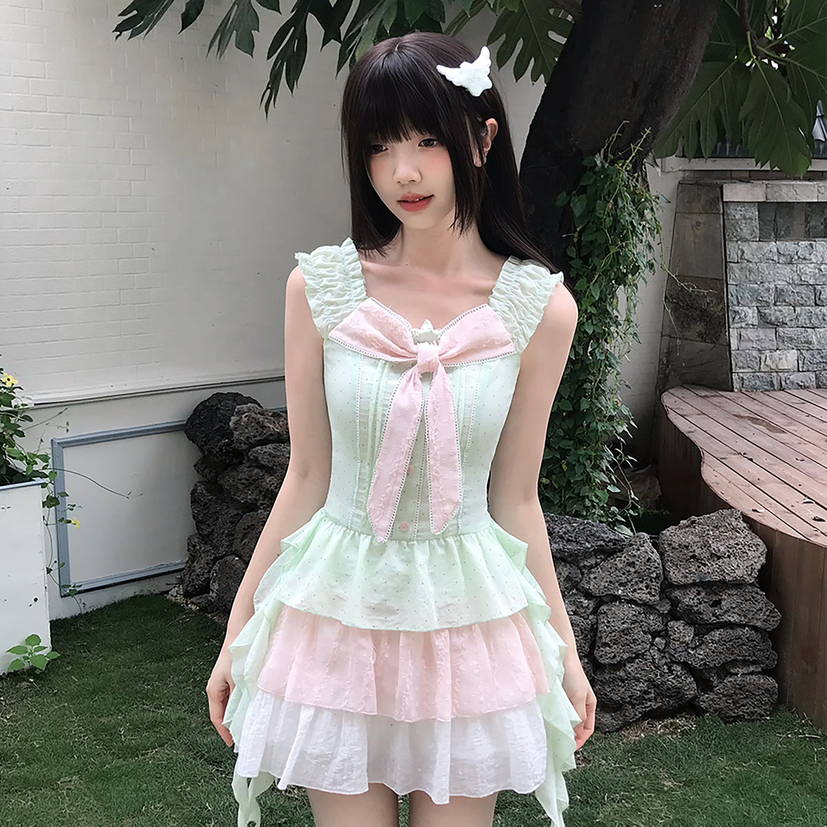 Pastel Ribbon Tiered Ruffle Dress LAL0173