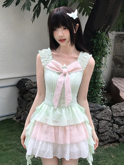 Pastel Ribbon Tiered Ruffle Dress LAL0173