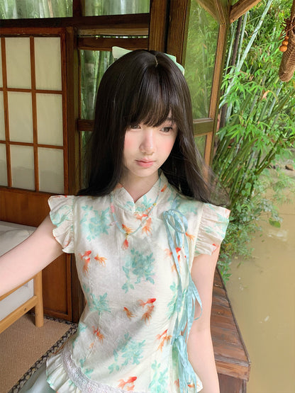 Goldfish Print Stand Collar Two-Piece Set LAL0202