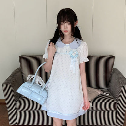 Baby Blue Collar Polka Dot Babydoll Dress LAL0185