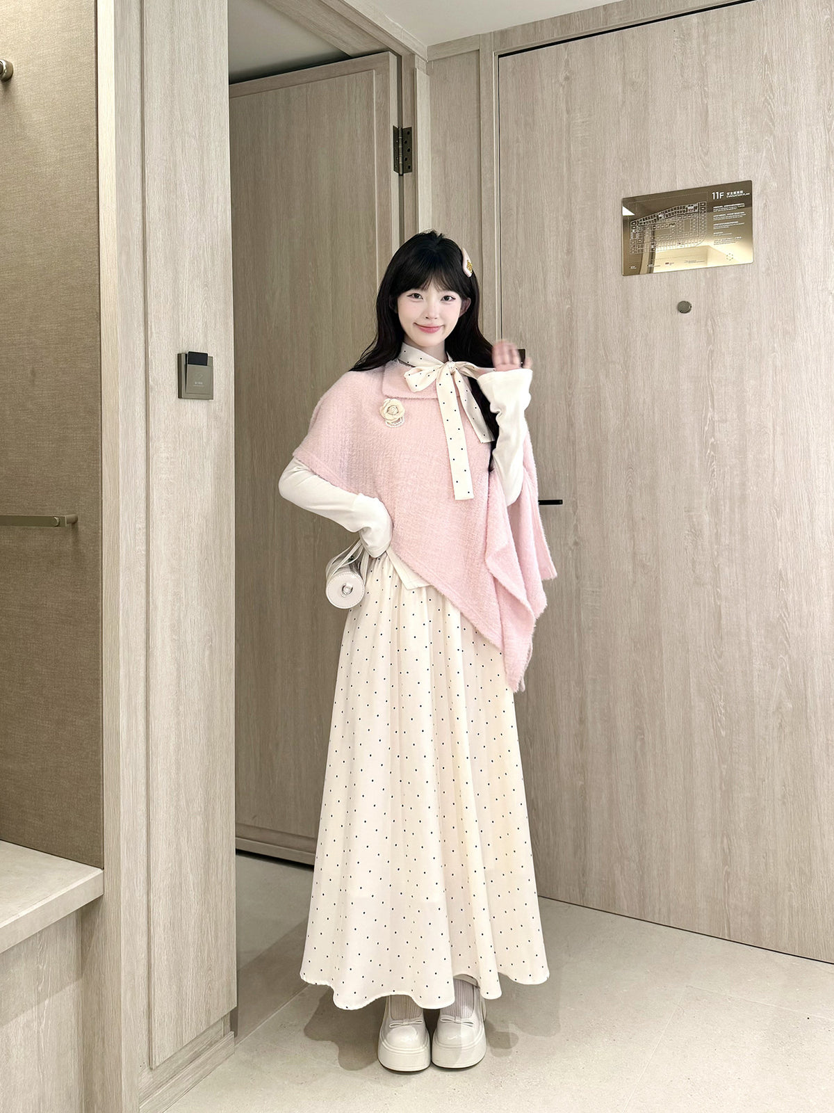 Polka Dot Shawl Knit Three-Piece Set BEL0017