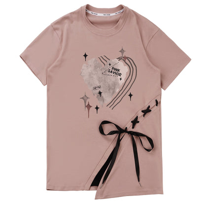 Casual Lace-up Sweet Ribbon T-shirt PIN0015