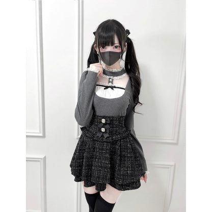 Stand Collar Ribbon Knit Top NEK0038