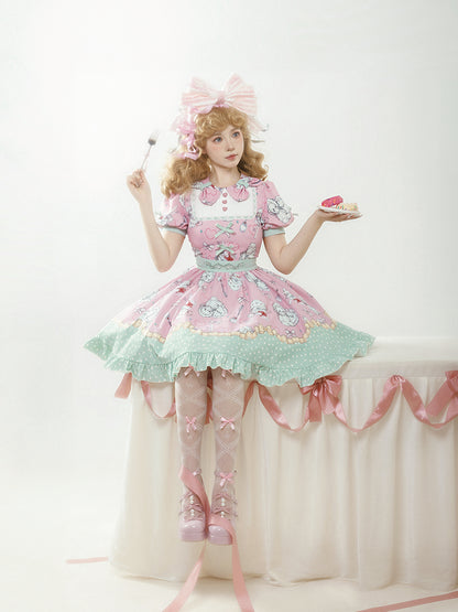 Lovely Print Pink and Green Mini Lolita Dress WIT0168