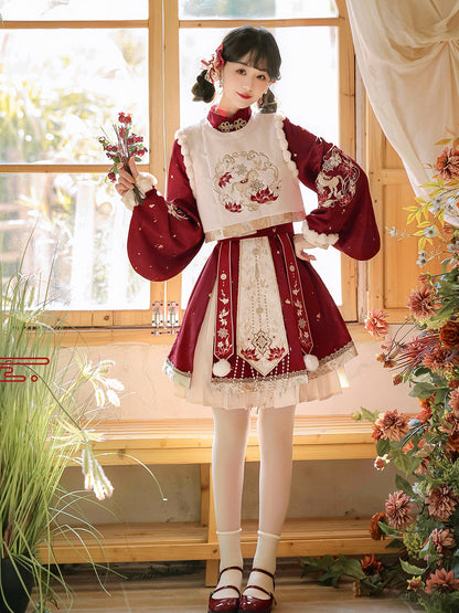 Embroidered Chinese Style Vest And Dress Set YOU0226