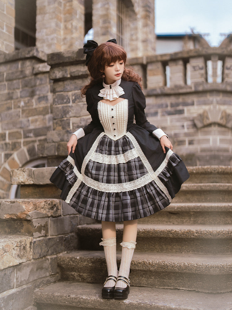 Elegant Check Print Knit Cape Lolita Dress WIT0165