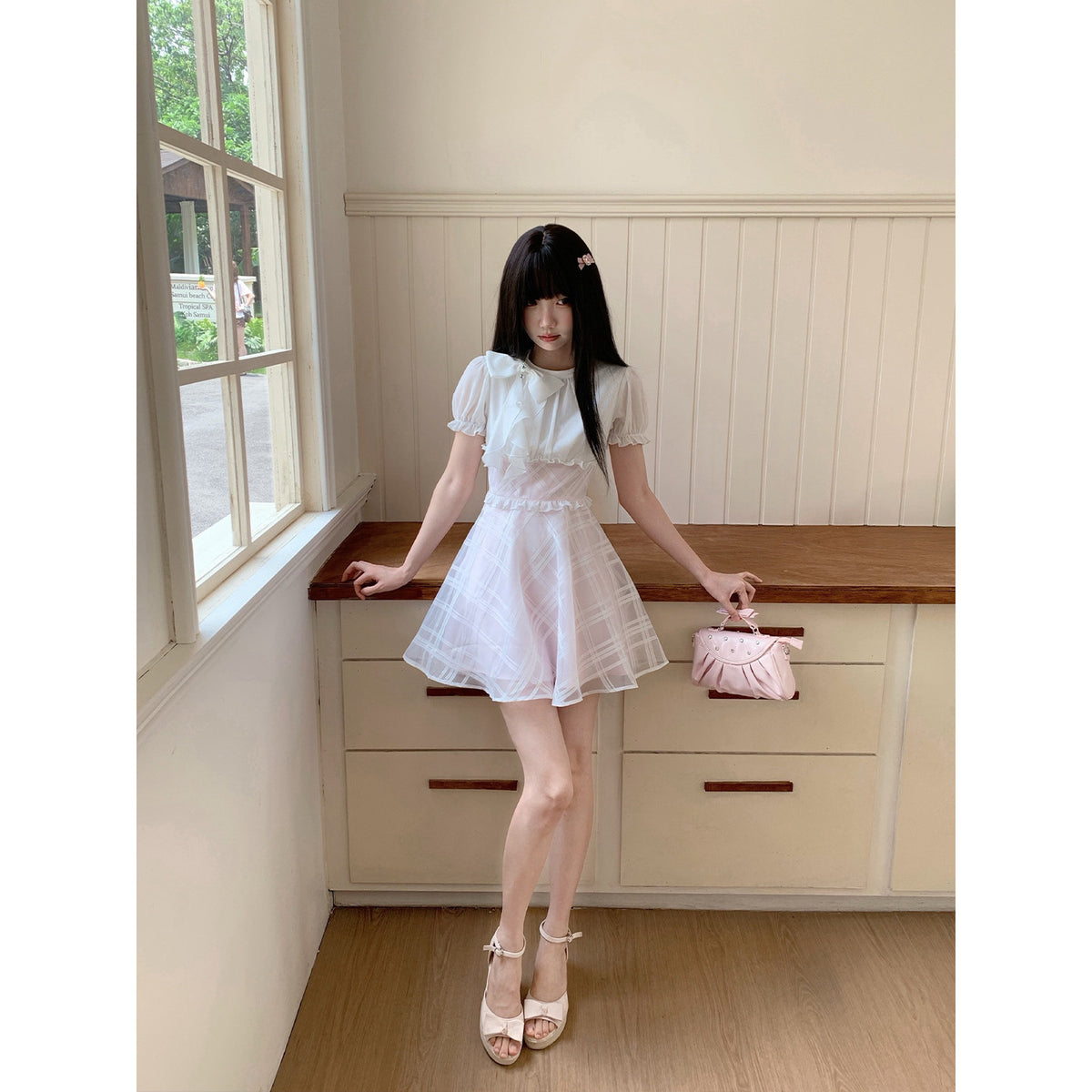 Peter Pan Collar Puff Sleeve A-Line Dress LAL0211