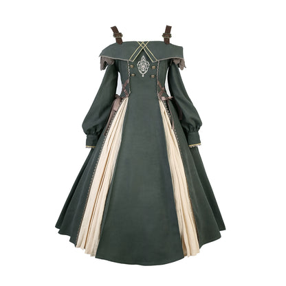 Dark Green British College Style A-Line Dress YOU0164