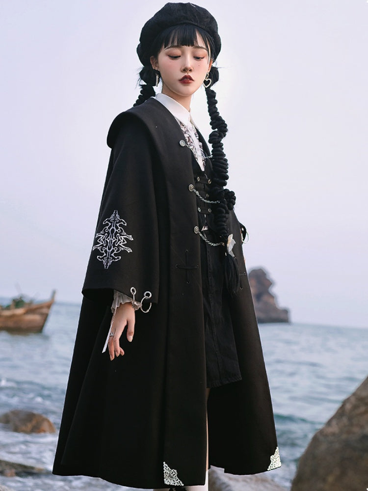 Black Long Cape Coat CHE0038