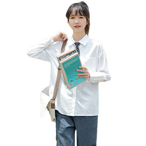 2022年秋の新しい韓国スタイル プレッピーなヴィンテージシフォン白シャツ 女性用長袖学生服 ネクタイシャツ