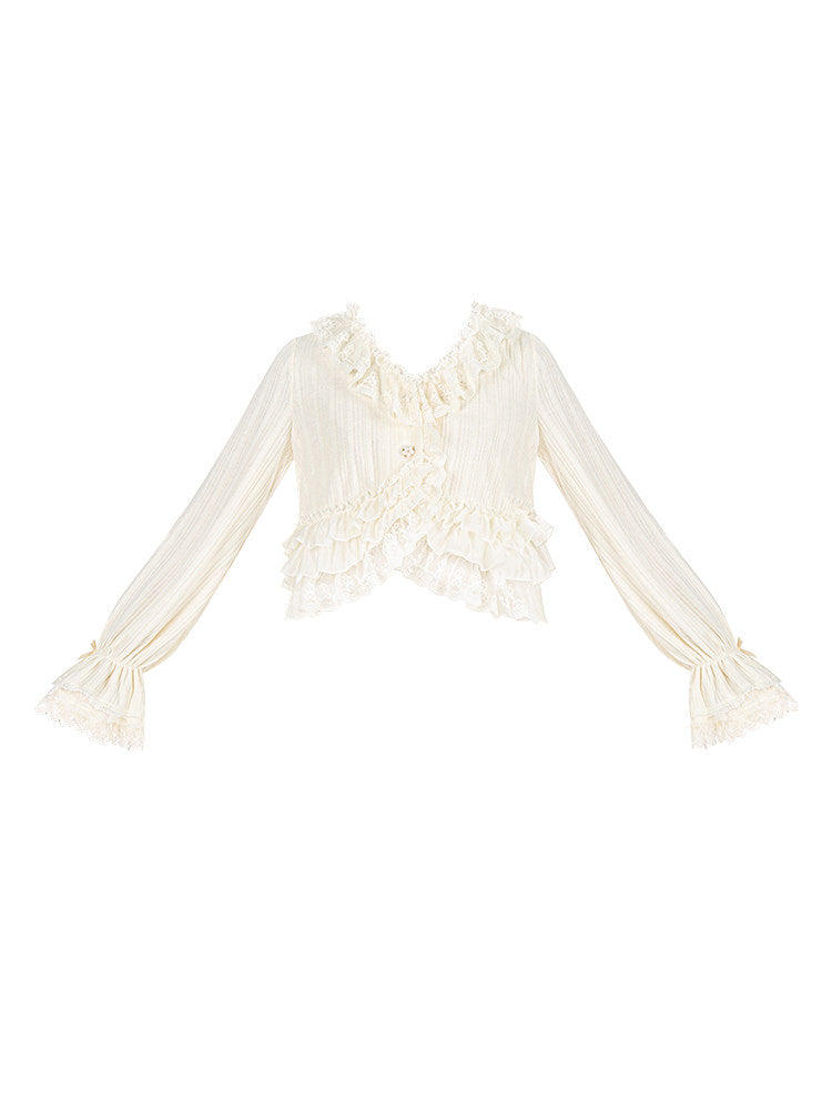 Lace Trim Cropped Knit Cardigan WIT0296