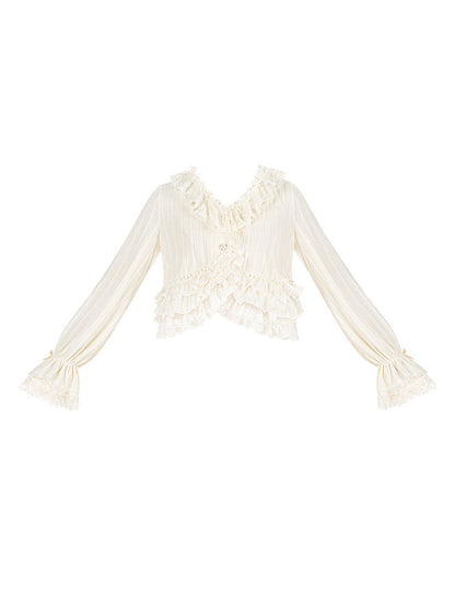 Lace Trim Cropped Knit Cardigan WIT0296
