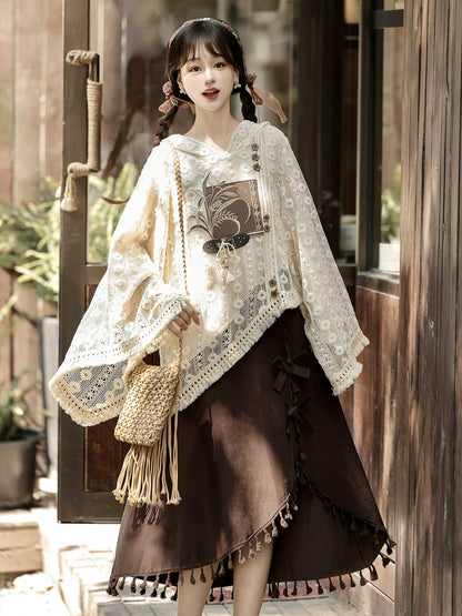 Chinese-Style Lace Blouse Round Dress YOU0192