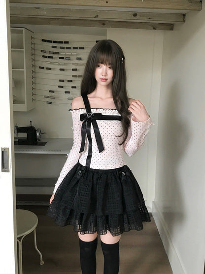 Checkered Tiered Puff Midi Skirt LAL0212