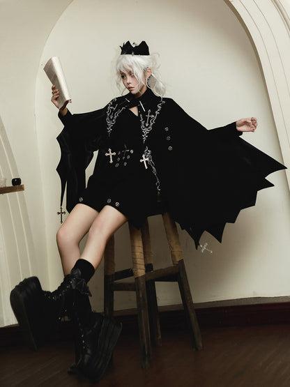 Gothic Cross Embroidered Bat-Wing Cape Set YOU0228