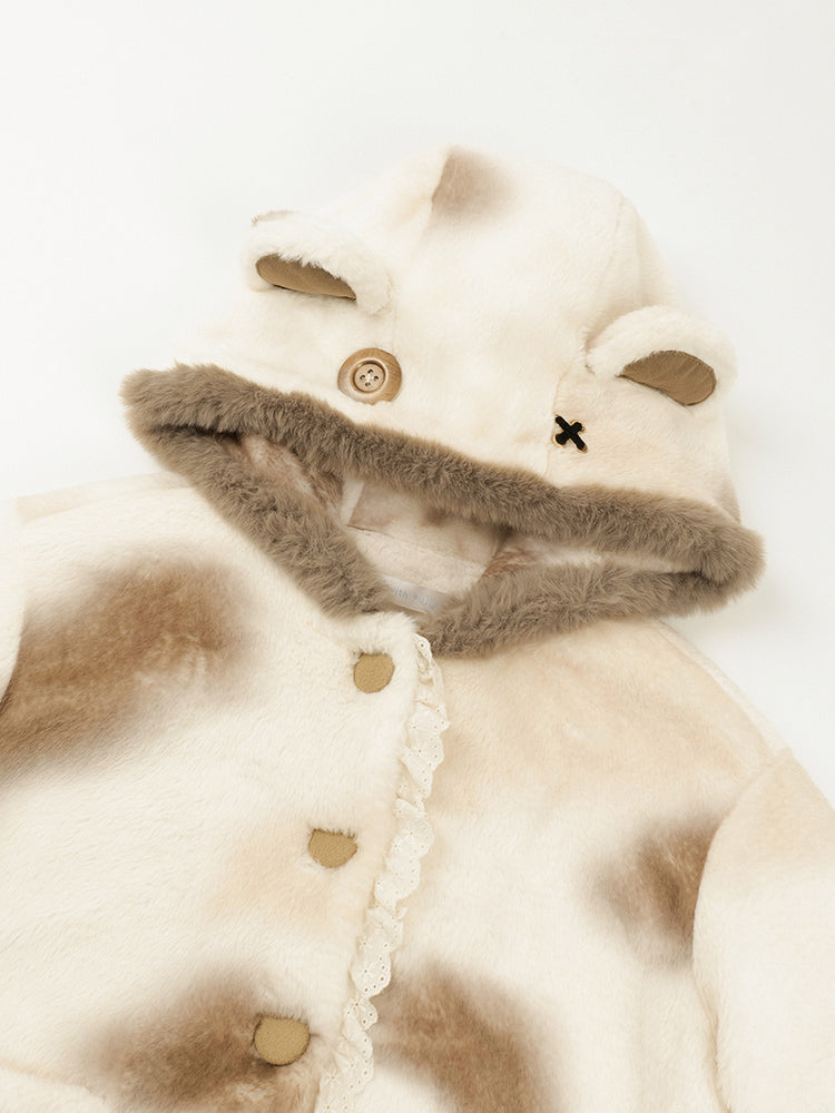 Fur Jacket with Teddy Bear Ear Hood WIT0207