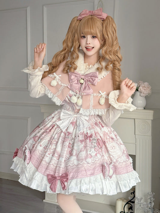 Floral Print Lolita Camisole Dress With Ruffle Cape Set YOU0266