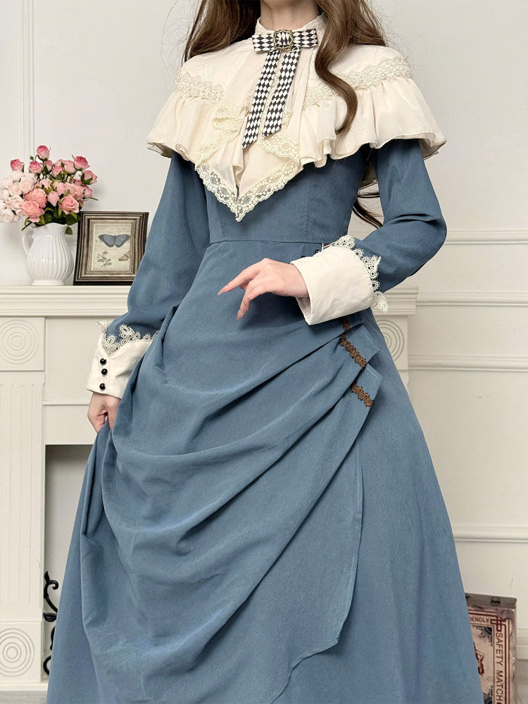 Victorian Style Ruffled Cape Collar Dress YOU0246