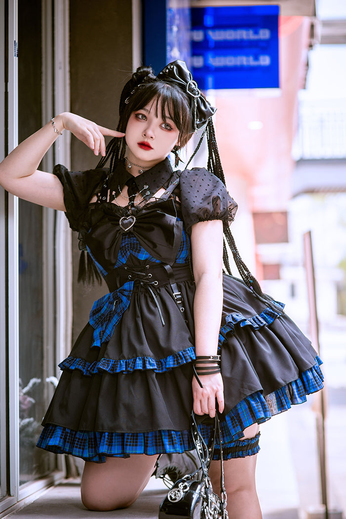 【12月5日予約締切】Lolita Dark Klein Blue Checkered Dress ALI0006