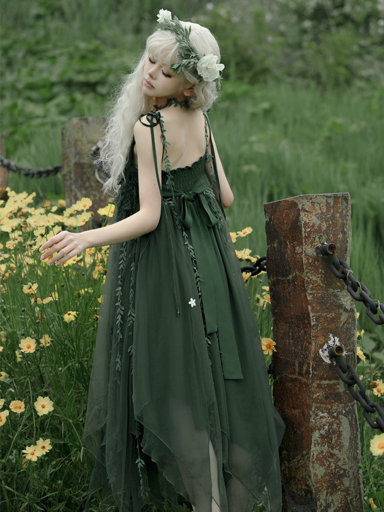 Forest Green Elegant asymmetry Dress YOU0044