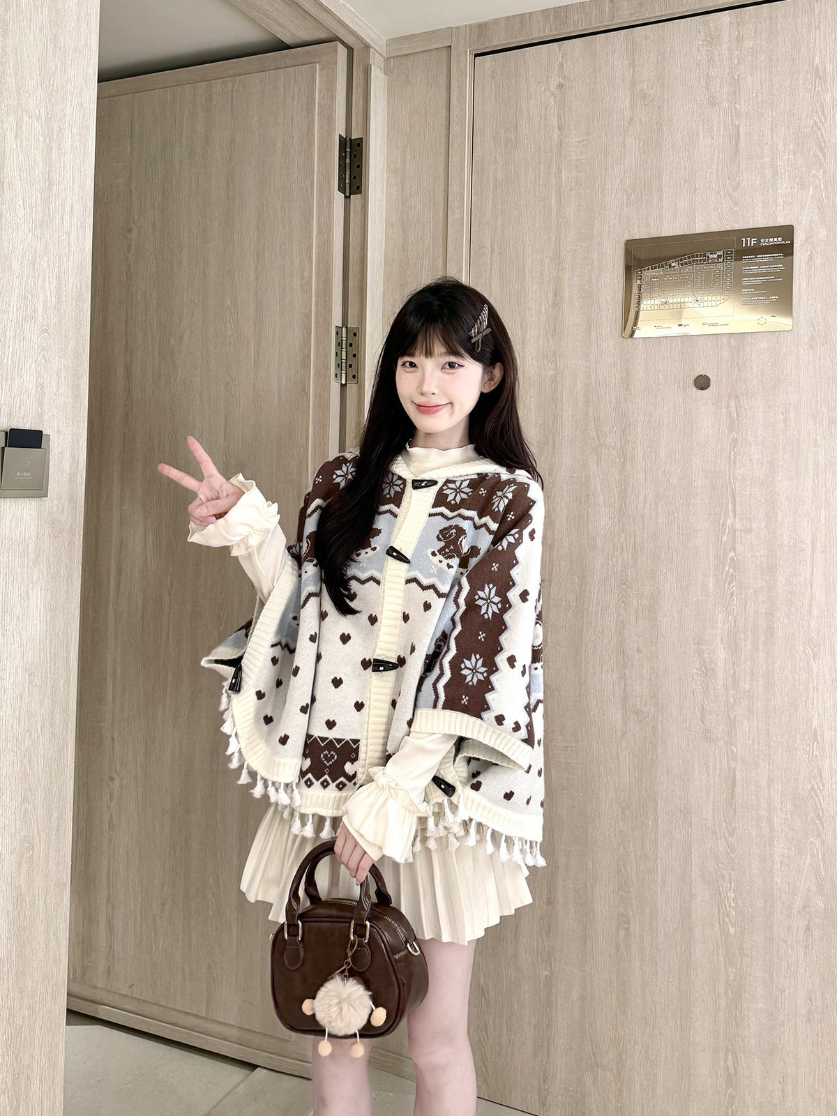 Fair Isle Tassel Knit Cape BEL0018