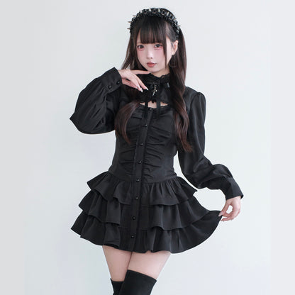 Gothic Lace-Up Ruffle Dress NOG0025