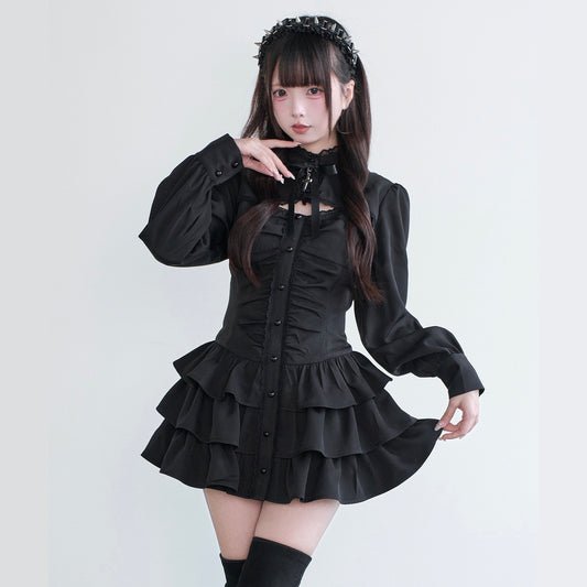 Gothic Lace-Up Ruffle Dress NOG0025