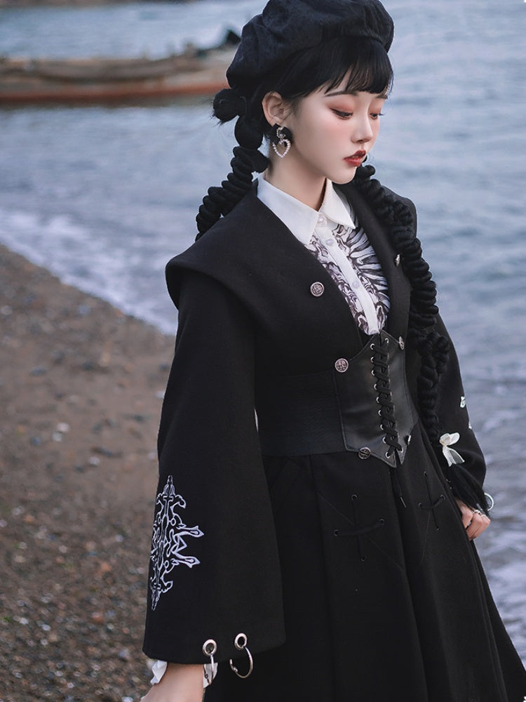 Black Long Cape Coat CHE0038