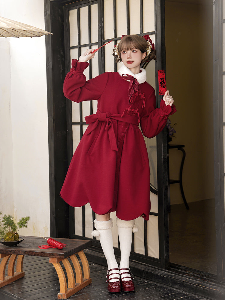 Red Chinese-Style Scalloped Coat WIT0206