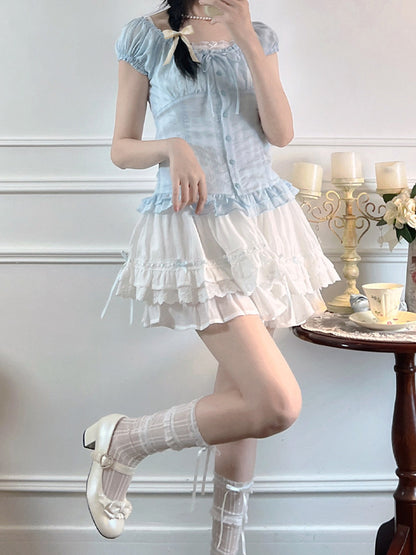Square Neck Corset Top Tiered Skirt Set LAL0243