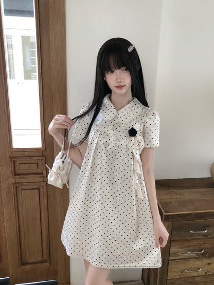 Polka Dot Doll Collar Puff Sleeve Dress LAL0232