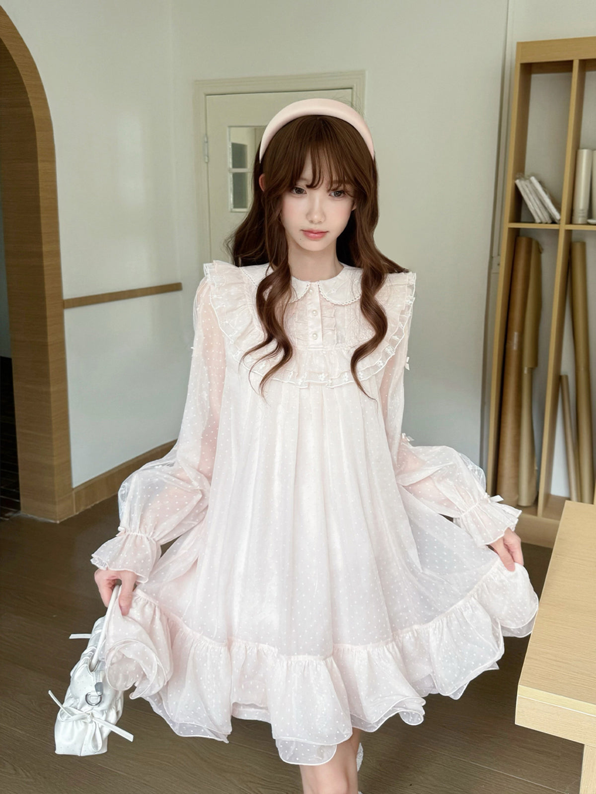 Ruffle Doll Collar Long Sleeve Dress LAL0142
