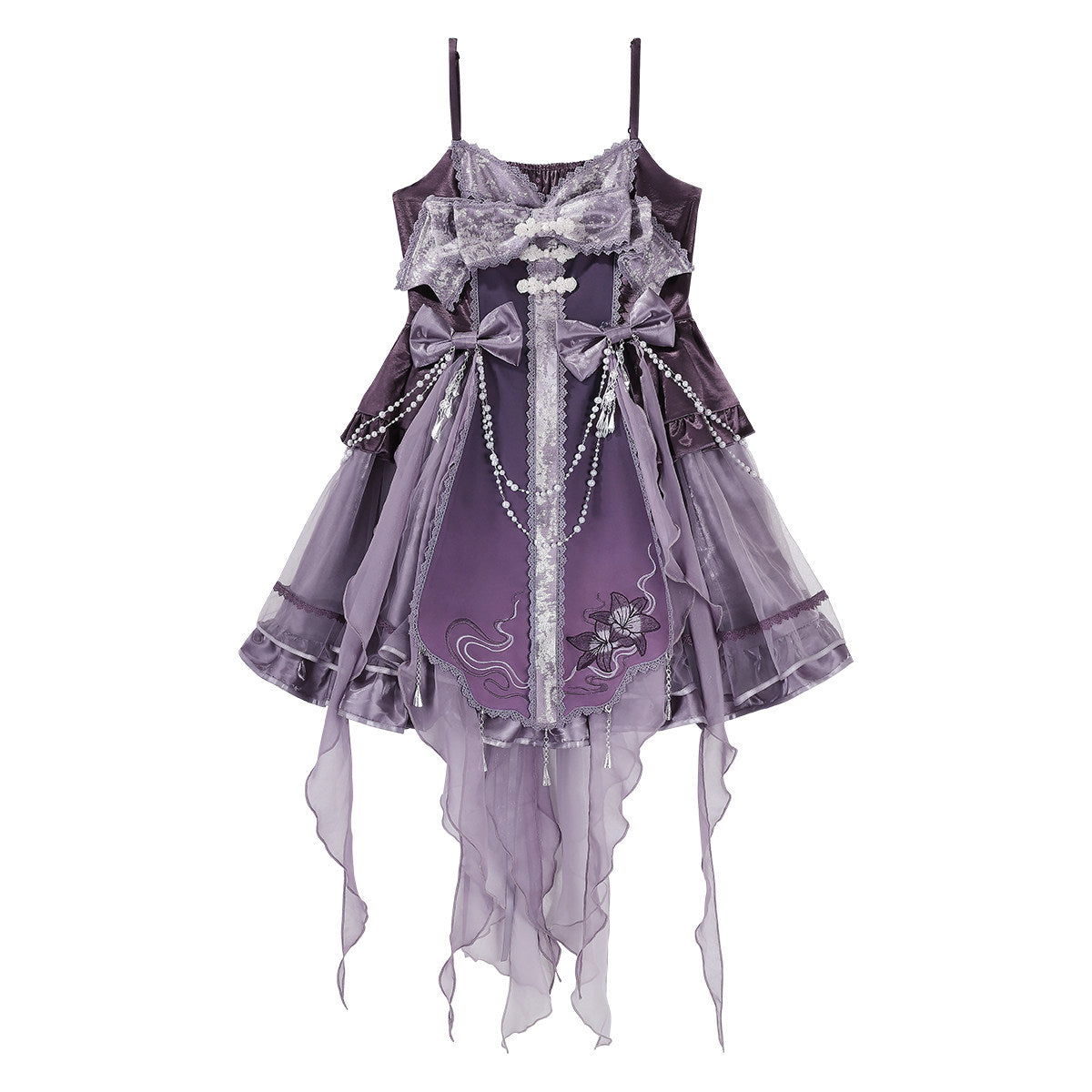 Chinese Style Gothic Lolita Ruffled Chiffon Dress Set YOU0267
