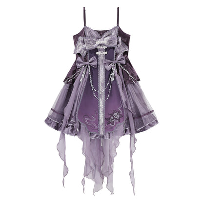 Chinese Style Gothic Lolita Ruffled Chiffon Dress Set YOU0267