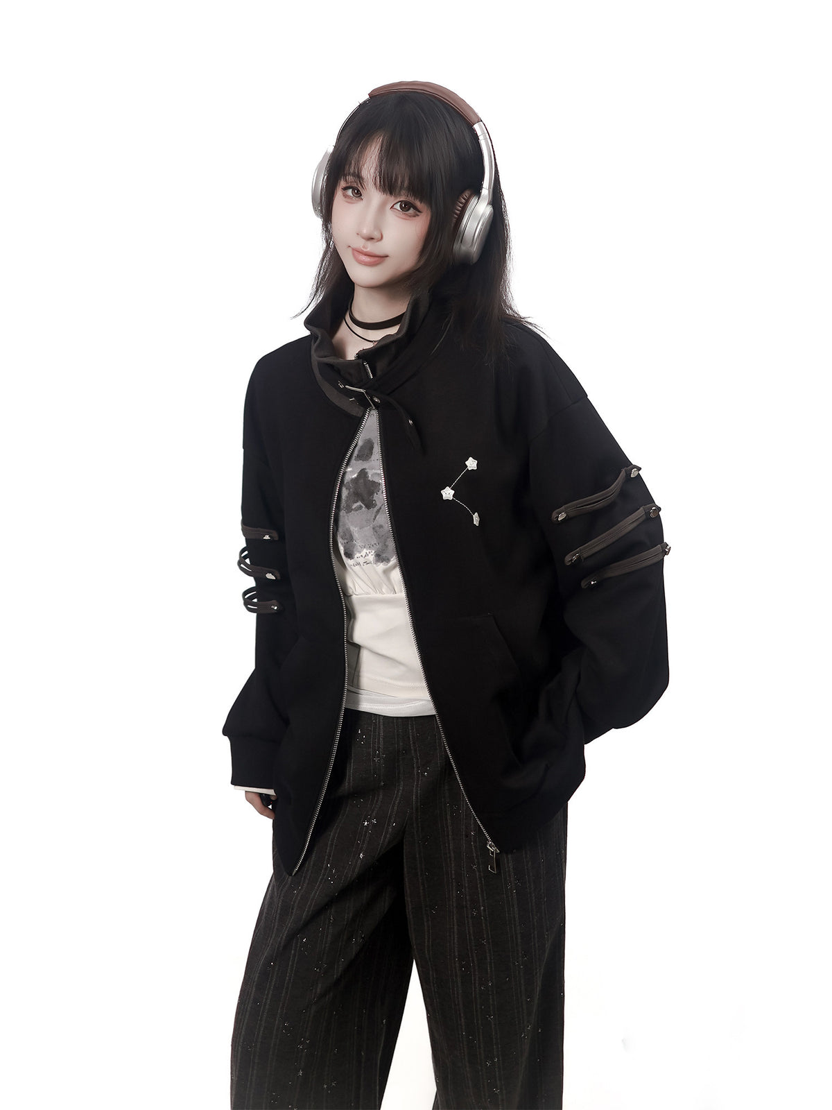 Hooded Waist Cinched Zip Top PIN0059