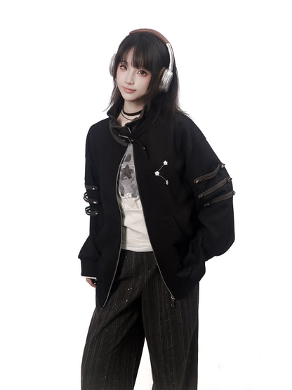 Hooded Waist Cinched Zip Top PIN0059