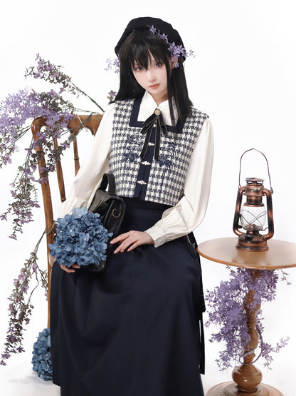 School Uniform Style Elegant Navy Four-piece Set YOU0043