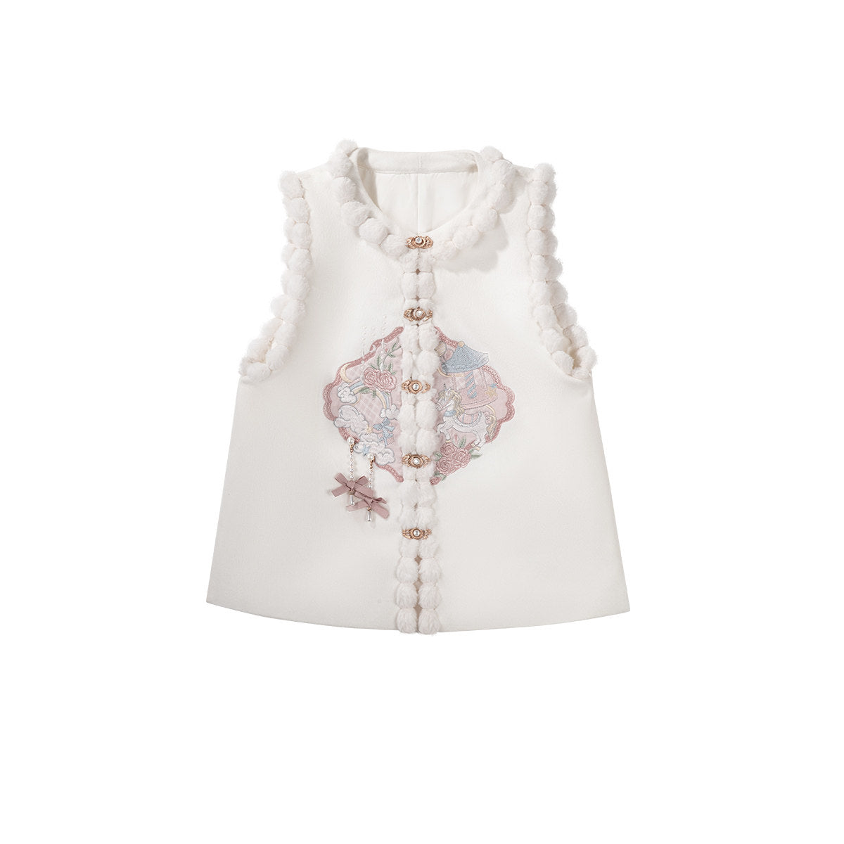Chinese Style Floral Embroidered Vest Top Pleated Skirt Set YOU0265