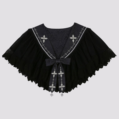 Church Print Suspender Cape Dress YOU0051