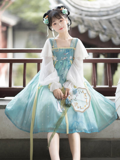 Flower Print Light Blue China Dress YOU0082