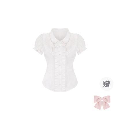 Ruffle Collar Shirt Gingham Jumper Set SER0148