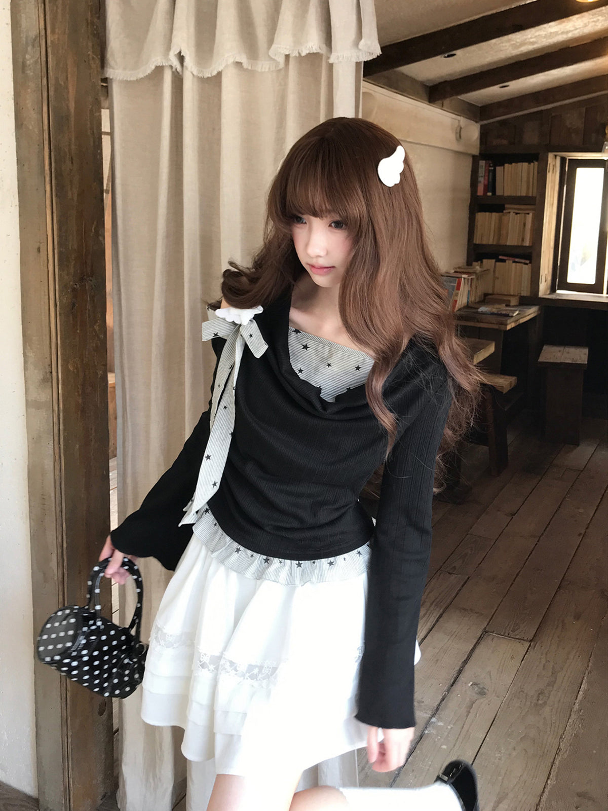Off-Shoulder Ruffle Knit Top And Tiered Skirt LAL0153
