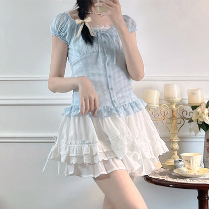 Square Neck Corset Top Tiered Skirt Set LAL0243