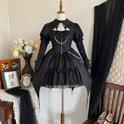 Dark Style High Waist Lolita Black Dress YOU0009